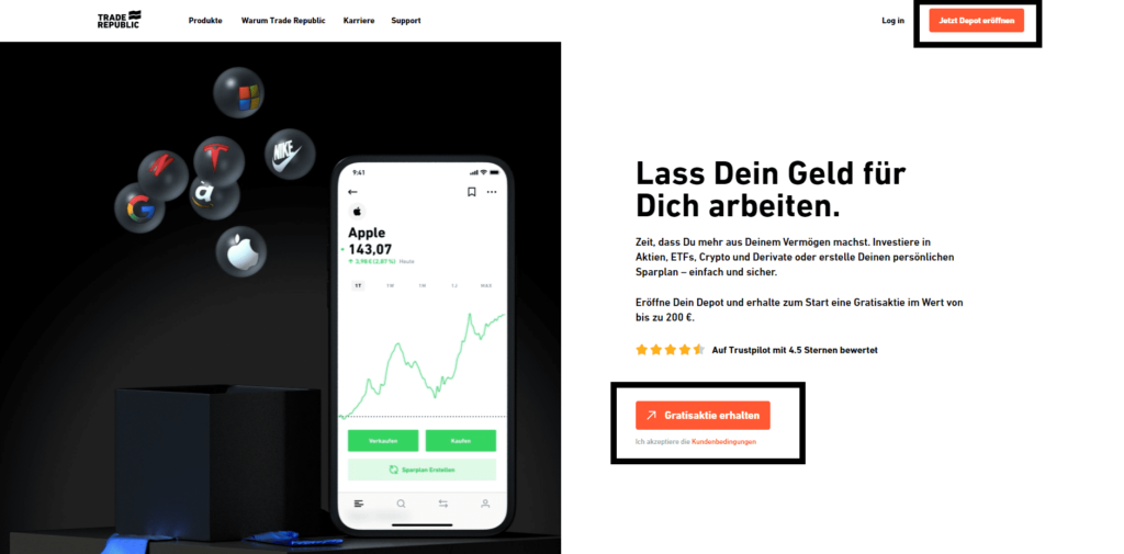 Landingpage Aufbau für unverschämt gute Conversion-Rates 5 Call-To-Action - Beispiel Trade Republic