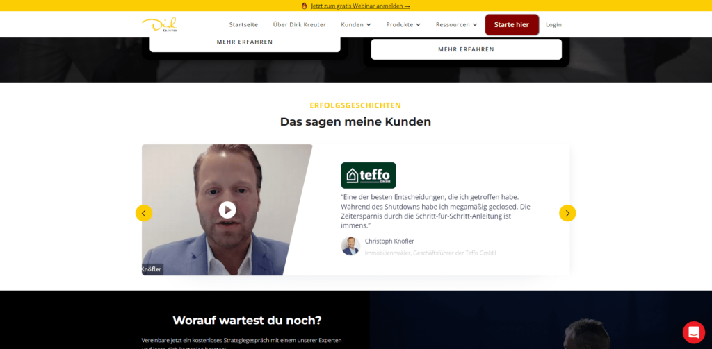 Landingpage Aufbau für unverschämt gute Conversion-Rates 3 Social Proof Beispiel Dirk Kreuter