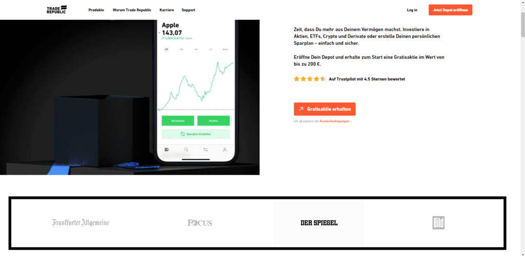 Landingpage Aufbau für unverschämt gute Conversion-Rates 2 Vertrauenskommunikation - Beispiel Trade Republic