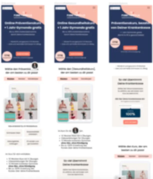Gymondo: +230% Conversionrate für App-Käufe 4 Abbildung der neuen Gymondo Landingpage in Figma mit 3 Versionen, angepasst auf die Suchintention des Users